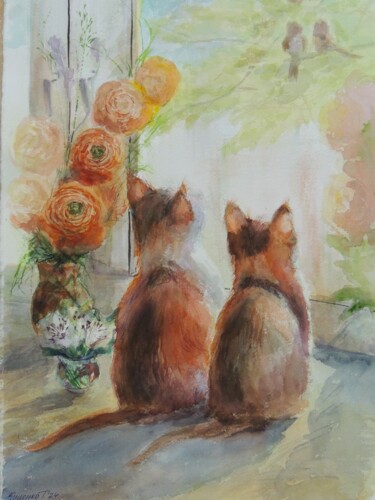 Painting titled "Let's get to know e…" by Tanya Kutsenko, Original Artwork, Watercolor