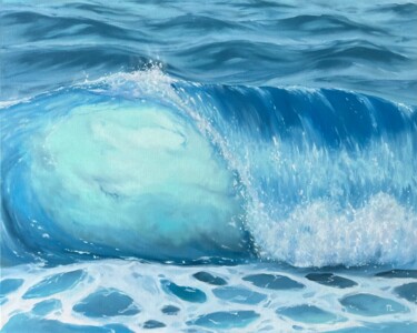 Painting titled "Big ocean wave" by Tanya Lotsmanova, Original Artwork, Oil Mounted on Wood Stretcher frame