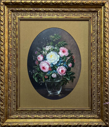 Peinture intitulée "Розы в вазе" par Tanya Shark, Œuvre d'art originale, Huile