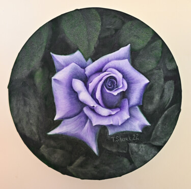 Painting titled "Purple rose on a da…" by Tanya Shark, Original Artwork, Oil