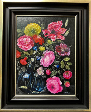 Painting titled "Flowers in a vase" by Tanya Shark, Original Artwork, Oil