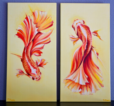 Pittura intitolato "Fish gold" da Tanya Shark, Opera d'arte originale, Olio