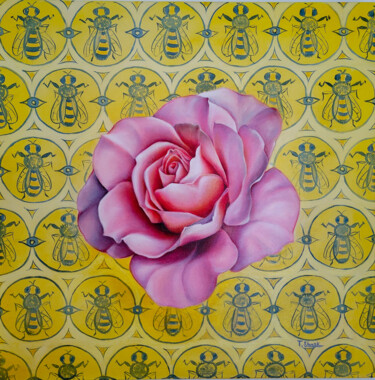Schilderij getiteld "Pink rose on ahulejo" door Tanya Shark, Origineel Kunstwerk, Olie