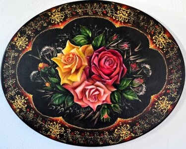 Painting titled "Roses on a tray" by Tanya Shark, Original Artwork, Oil