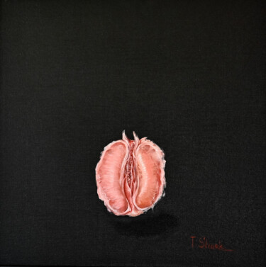 Painting titled "Grapefruit on a bla…" by Tanya Shark, Original Artwork, Oil