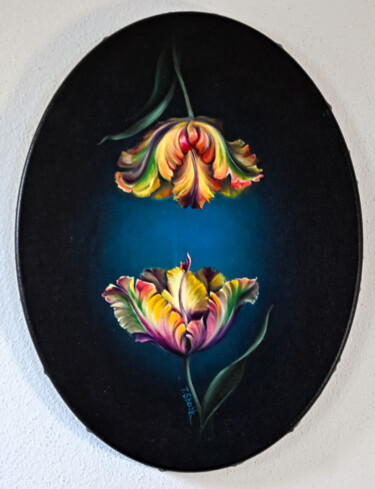 Malarstwo zatytułowany „Mirror tulips” autorstwa Tanya Shark, Oryginalna praca, Olej