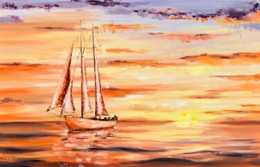 Painting titled "Sailboat" by Tanya Stefanovich, Original Artwork, Oil