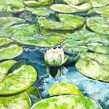 Painting titled "Water lilies impasto" by Tanya Stefanovich, Original Artwork, Oil