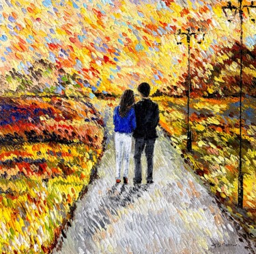 Painting titled "Autumn walk impasto" by Tanya Stefanovich, Original Artwork, Oil