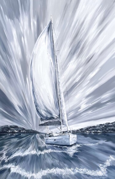 Malerei mit dem Titel "Moon regatta" von Tanya Stefanovich, Original-Kunstwerk, Öl