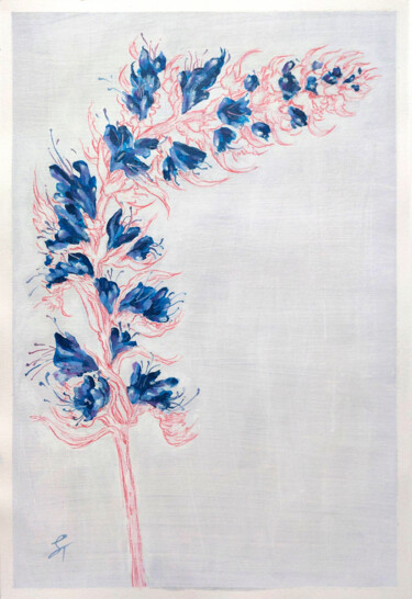 Painting titled "Blue Wildflower" by Tanya Sviatlichnaya, Original Artwork, Pastel