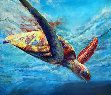 Painting titled "Big turtle" by Tanya Vell, Original Artwork, Acrylic Mounted on Wood Stretcher frame