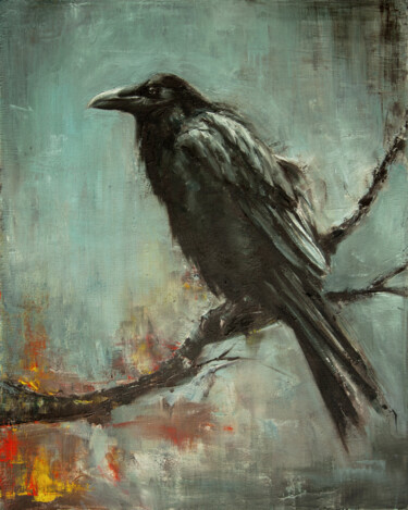 Painting titled "Raven" by Tanya Vell, Original Artwork, Oil Mounted on Wood Stretcher frame