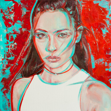 Картина под названием "Portrait of a girl…" - Tanya Vell, Подлинное произведение искусства, Масло Установлен на Деревянная р…