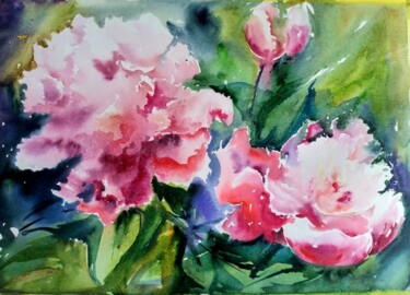 Painting titled "Peony" by Tanya Yavorska, Original Artwork, Watercolor