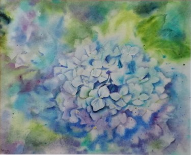 Peinture intitulée "Hortensia" par Tatianaku, Œuvre d'art originale, Aquarelle