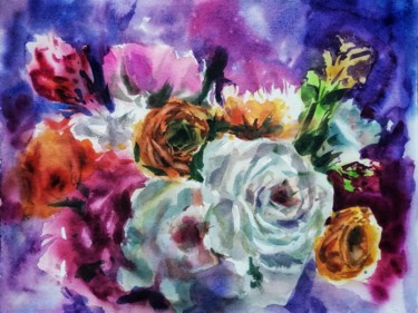 Pintura titulada "Fleures. Illustrati…" por Tatianaku, Obra de arte original, Acuarela