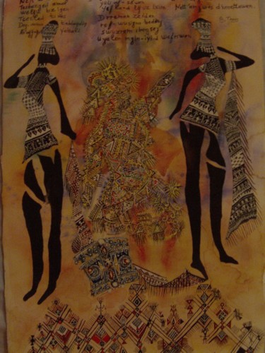 Peinture intitulée "l'afric" par Taous Ben Amara, Œuvre d'art originale, Gouache