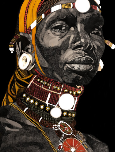Dessin intitulée "Jeune homme à bijoux" par Tara Shakti, Œuvre d'art originale, Encre