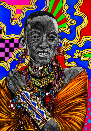 Drawing titled "Massai pop" by Tara Shakti, Original Artwork, Ink