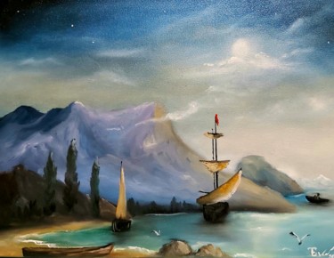 Картина под названием "Лунная ночь" - Евгения Тарабрина, Подлинное произведение искусства, Масло