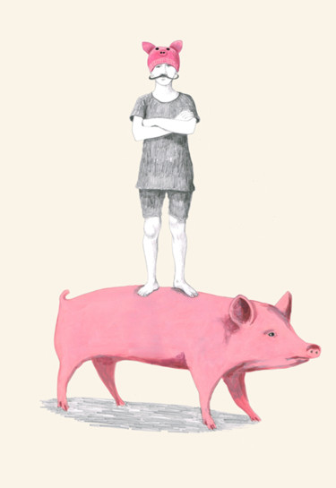 Peinture intitulée "daydream 7: pig on…" par Tarass, Œuvre d'art originale