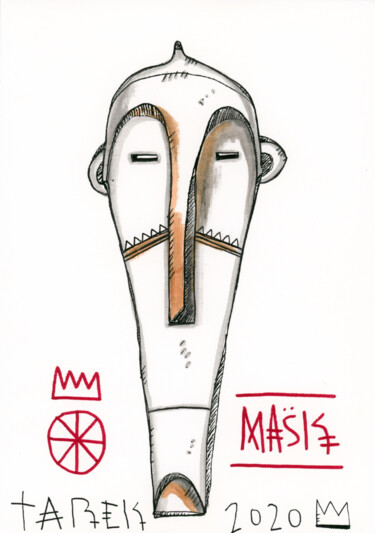 Disegno intitolato "Mask #2" da Tarek, Opera d'arte originale, Inchiostro