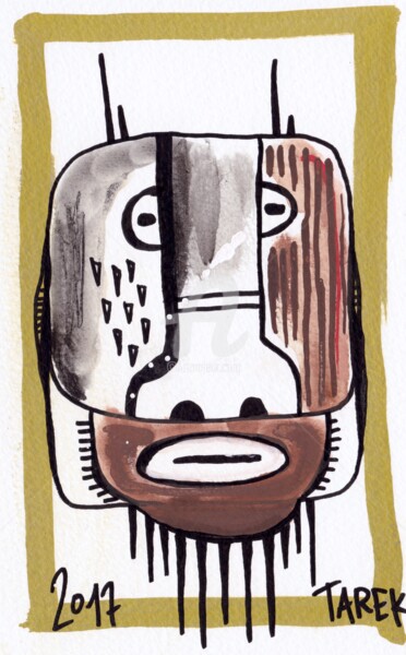 Dibujo titulada "Summer of mask #5" por Tarek Ben Yakhlef, Obra de arte original, Tinta