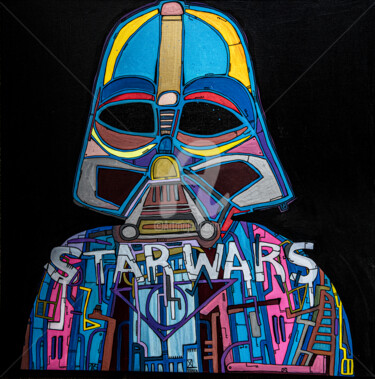 Painting titled "Darth Vader 2" by Tarek Ben Yakhlef, Original Artwork, Acrylic Mounted on Wood Stretcher frame