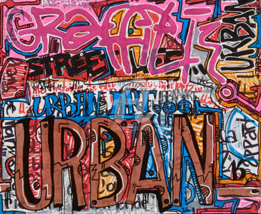 绘画 标题为“Urban” 由Tarek Ben Yakhlef, 原创艺术品, 标记 安装在木质担架架上