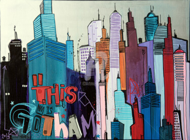 Painting titled "This is Gotham" by Tarek Ben Yakhlef, Original Artwork, Acrylic