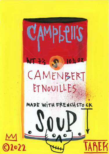 Dessin intitulée "Yellow Campbell's" par Tarek Ben Yakhlef, Œuvre d'art originale, Encre