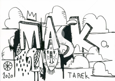 「Mask」というタイトルの描画 Tarek Ben Yakhlefによって, オリジナルのアートワーク, インク