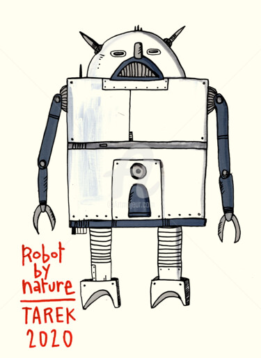 Zeichnungen mit dem Titel "Robot by nature" von Tarek Ben Yakhlef, Original-Kunstwerk, Tinte
