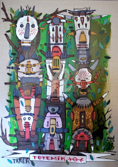 Schilderij getiteld "Totemik" door Tarek Ben Yakhlef, Origineel Kunstwerk, Acryl