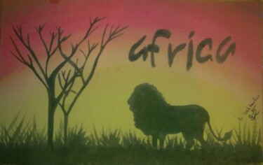 Painting titled "LION AFRICA" by Tarik Kmichou, Original Artwork, Oil