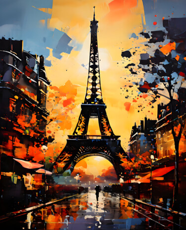 Digitale Kunst getiteld "Eiffel Tower" door Tarkanm, Origineel Kunstwerk, AI gegenereerde afbeelding