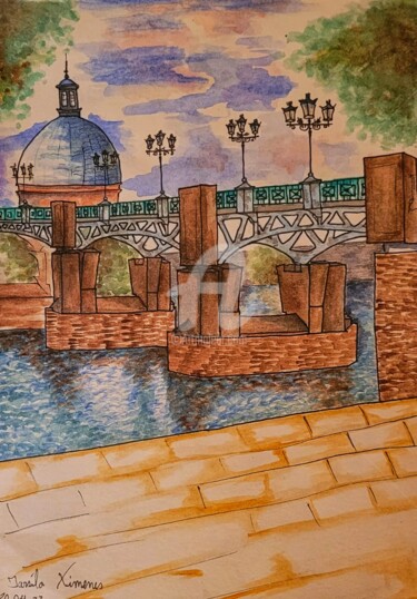 Malarstwo zatytułowany „Pont Toulouse” autorstwa Tarsila Ximenes, Oryginalna praca, Akwarela