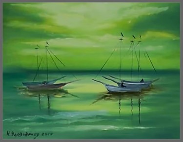 Картина под названием ""Лодки"" - Tasha Leo, Подлинное произведение искусства, Масло