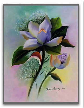Painting titled ""Lotus"" by Tasha Leo, Original Artwork, Oil