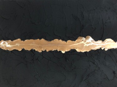 Painting titled "Golden Stream in Bl…" by Tasha Ozkul, Original Artwork, Cement Mounted on Wood Stretcher frame