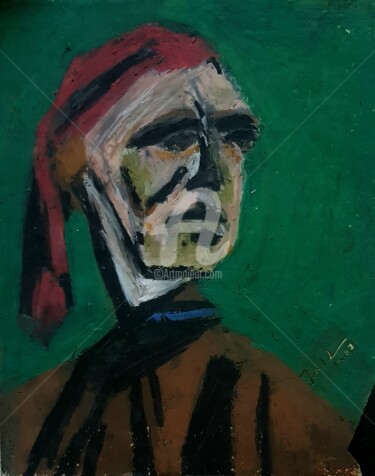 Painting titled "Red Turban" by Tashfeen Rizwan, Original Artwork, Pastel
