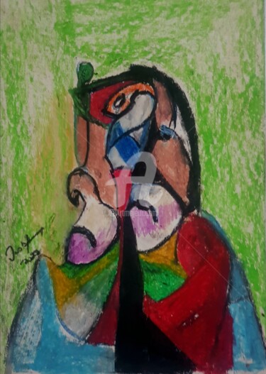 Картина под названием "Split faces" - Tashfeen Rizwan, Подлинное произведение искусства, Пастель