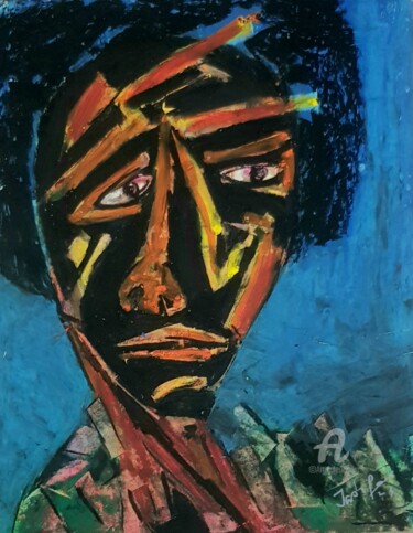 Malerei mit dem Titel "African Tribal woman" von Tashfeen Rizwan, Original-Kunstwerk, Pastell