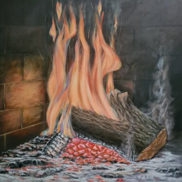 Painting titled "Fireplace" by Taso, Original Artwork, Acrylic
