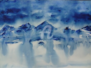 Painting titled "Montagnes" by Tassanie All, Original Artwork, Watercolor