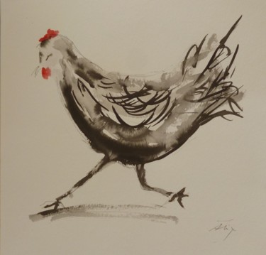 Картина под названием "poule1" - Alix Tassart, Подлинное произведение искусства, Чернила