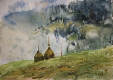 Painting titled "Mountains" by Tatiana Gliadchenko, Original Artwork, Watercolor