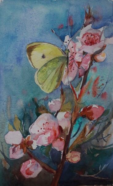 Картина под названием "Цветение яблок" - Татьяна Глядченко, Подлинное произведение искусства, Акварель