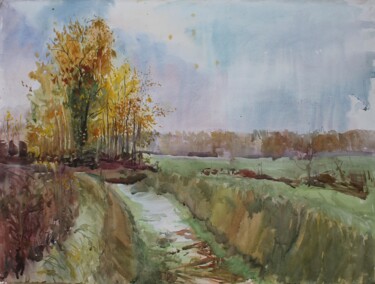 Schilderij getiteld "Вirch grove" door Tatiana Gliadchenko, Origineel Kunstwerk, Aquarel